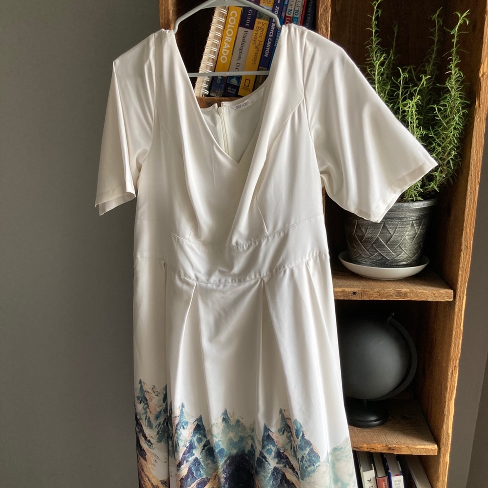 Eshakti Plunge Dupioni Maxi Dress with Mountains